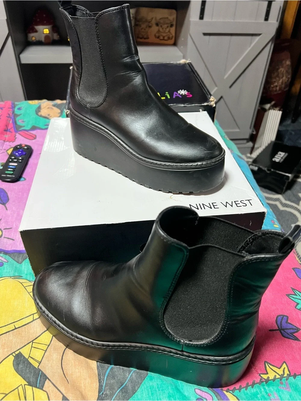 Nine West Black Platform Chelsea Boots